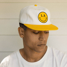 Load image into Gallery viewer, Be Happy Two Tone Short Brim Snapback Hat
