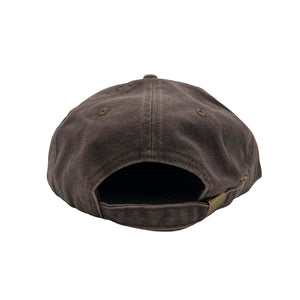 Free & Easy washed brown hat with white embroidered Don't Trip logo on white background, back - Free & Easy