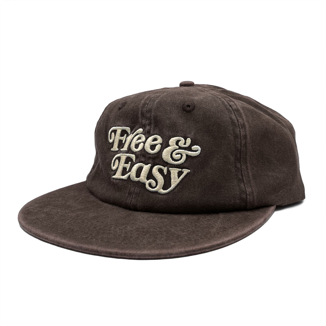 Free & Easy washed brown hat with white embroidered Don't Trip logo on white background - Free & Easy