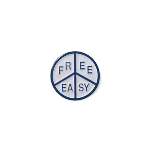 Free & Easy Peace Enamel Pin in navy and white on a white background - Free & Easy