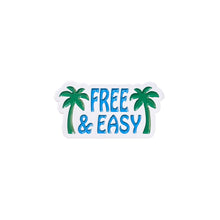 Load image into Gallery viewer, Palm Trees Enamel Pin in blue, green, and white on a white background -Free &amp; Easy
