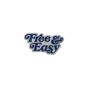 Free & Easy Enamel Pin in navy and silver on a white background -Free & Easy