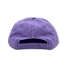 Load image into Gallery viewer, Don&#39;t Trip Washed Snapback Hat in purple with white and yellow Don&#39;t Trip embroidery and a yellow LA design on a white background -Free &amp; Easy
