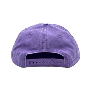 Don't Trip Washed Snapback Hat in purple with white and yellow Don't Trip embroidery and a yellow LA design on a white background -Free & Easy