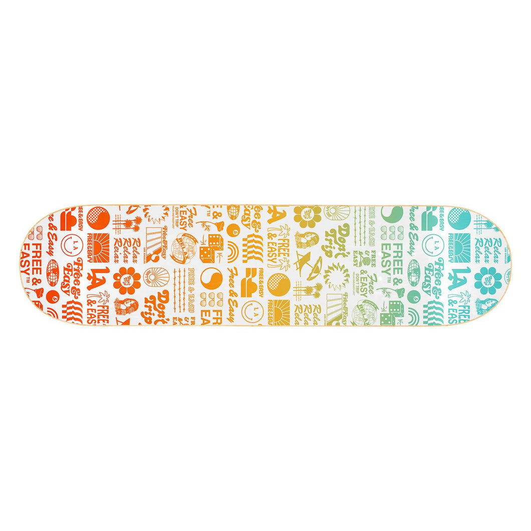 Multicolor Logos Skateboard Deck on a white background