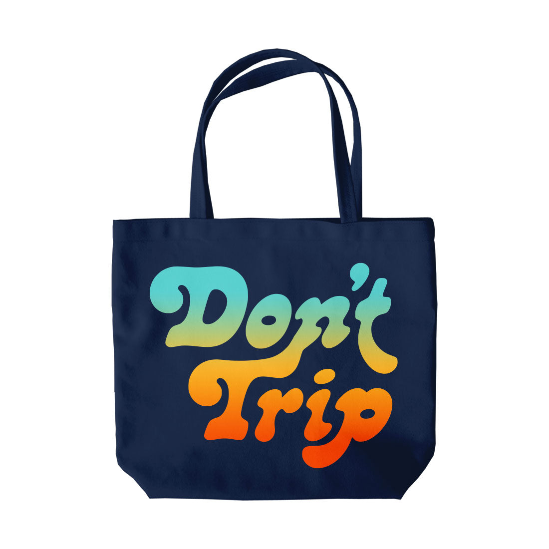 Don't Trip navy tote bag with multicolor Don't Trip logo, front -Free & Easy