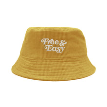 Load image into Gallery viewer, Free &amp; Easy Don&#39;t Trip Fat Corduroy Bucket Hat in gold with white Free &amp; Easy embroidery on a white background - Free &amp; Easy
