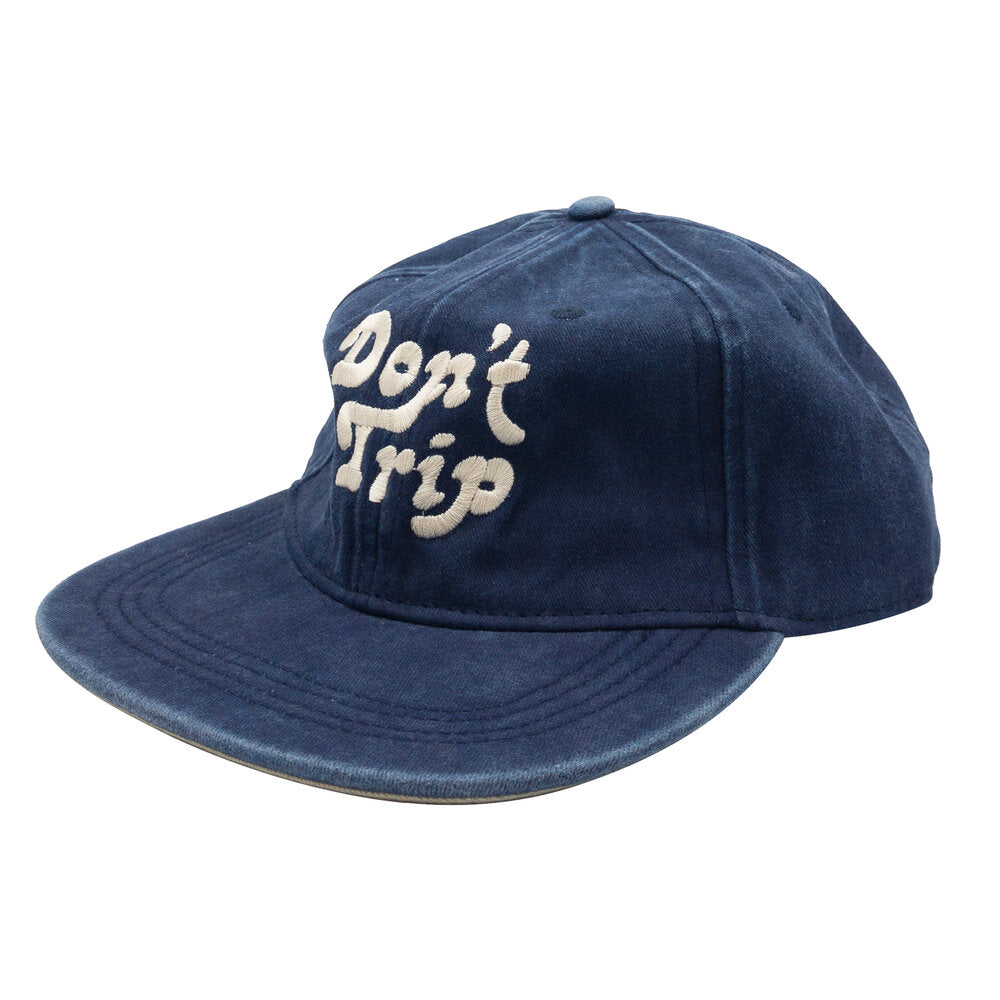 Don't Trip Washed Soft Brim Hat in navy with white Don't Trip embroidery on a white background -Free & Easy