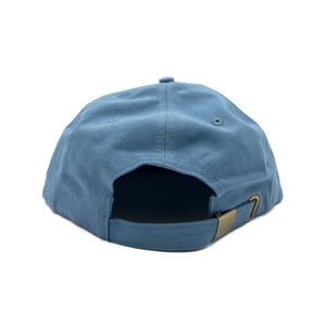 Don't Trip blue hat with white embroidered Don't Trip logo on white background, back - Free & Easy
