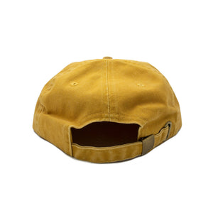 Don't Trip yellow hat with white embroidered Don't Trip logo on white background, back - Free & Easy