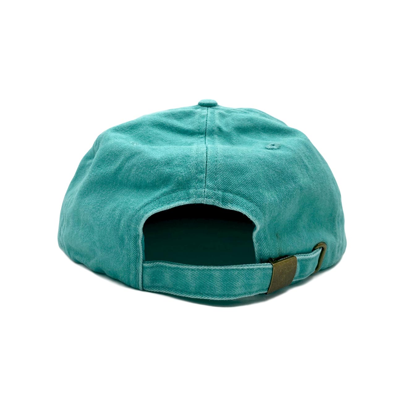 Don't Trip washed teal hat with white embroidered Don't Trip logo on white background, back - Free & Easy