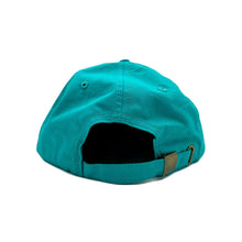 Load image into Gallery viewer, Don&#39;t Trip Lightweight Hat in teal with white Don&#39;t Trip embroidery on a white background, back - Free &amp; Easy
