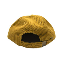 Load image into Gallery viewer, Don&#39;t Trip Fat Corduroy Hat in mustard with white Don&#39;t Trip embroidery on a white background -Free &amp; Easy
