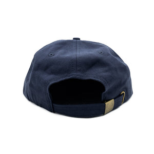 Free & Easy navy hat with white embroidered Don't Trip logo on white background, back - Free & Easy