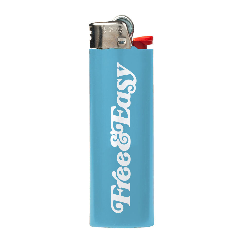 Free & Easy light blue lighter with white font, front, on white background - Free & Easy