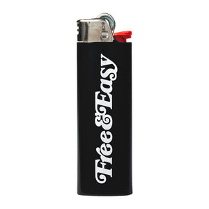Free & Easy black lighter with white font, front, on white background - Free & Easy