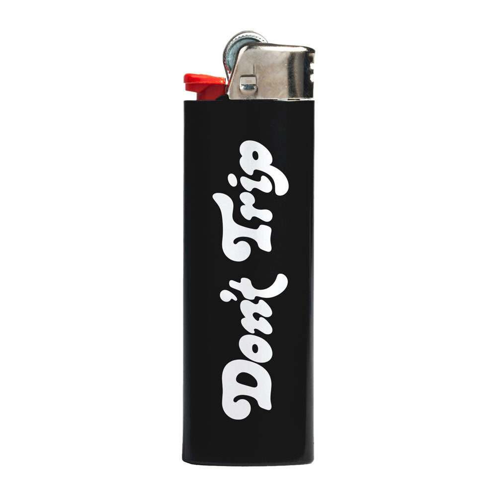 Don't Trip black lighter with white font, back, on white background - Free & Easy