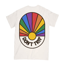 Load image into Gallery viewer, Spectrum short sleeve tee in white with a multicolor rainbow Don&#39;t Trip design - Free &amp; Easy
