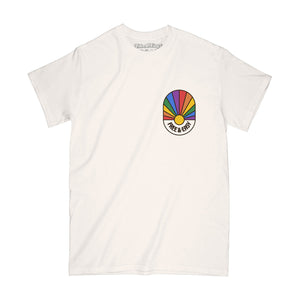 Spectrum short sleeve tee in white with a multicolor rainbow Free & Easy design - Free & Easy