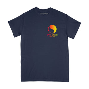 Olde English SS Tee in navy with multicolor design -Free & Easy